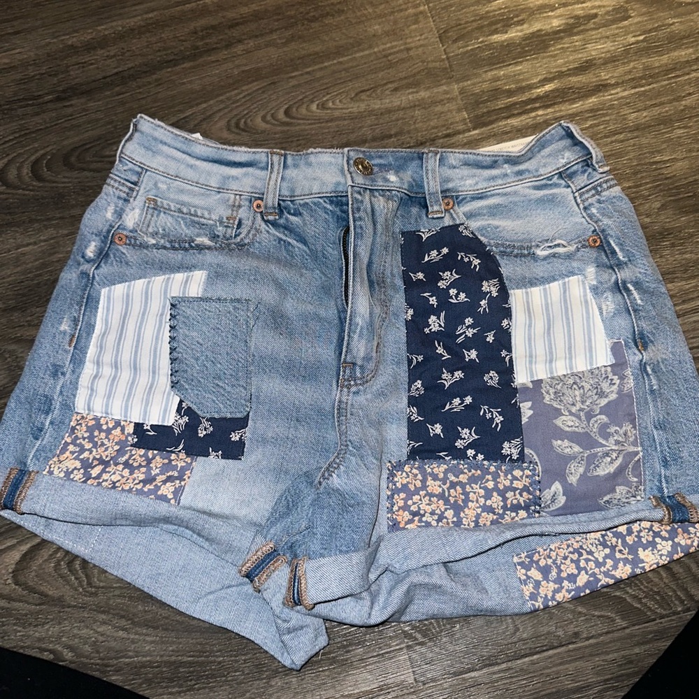 American Eagle Outfitters Blue Jean Shorts with Patchwork Design
